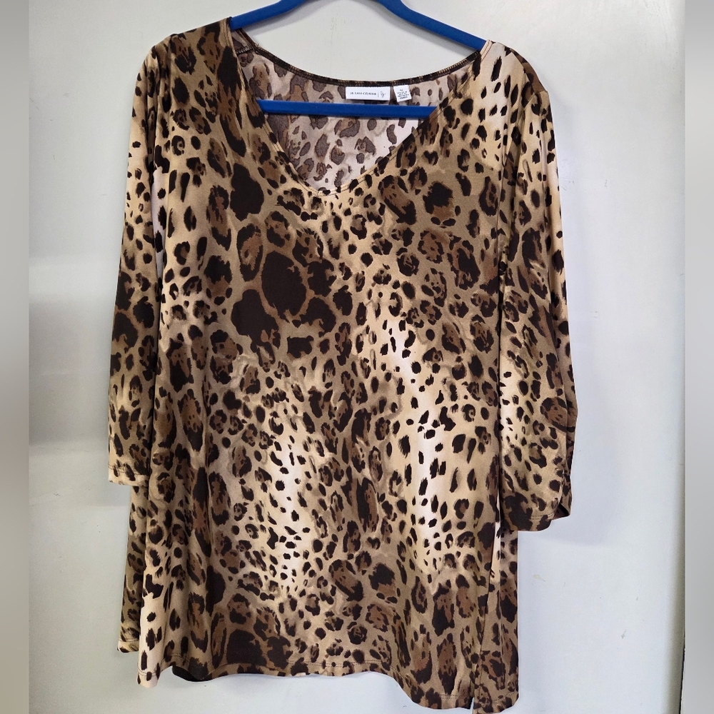 Susan Graver Brown Leopard Print Blouse